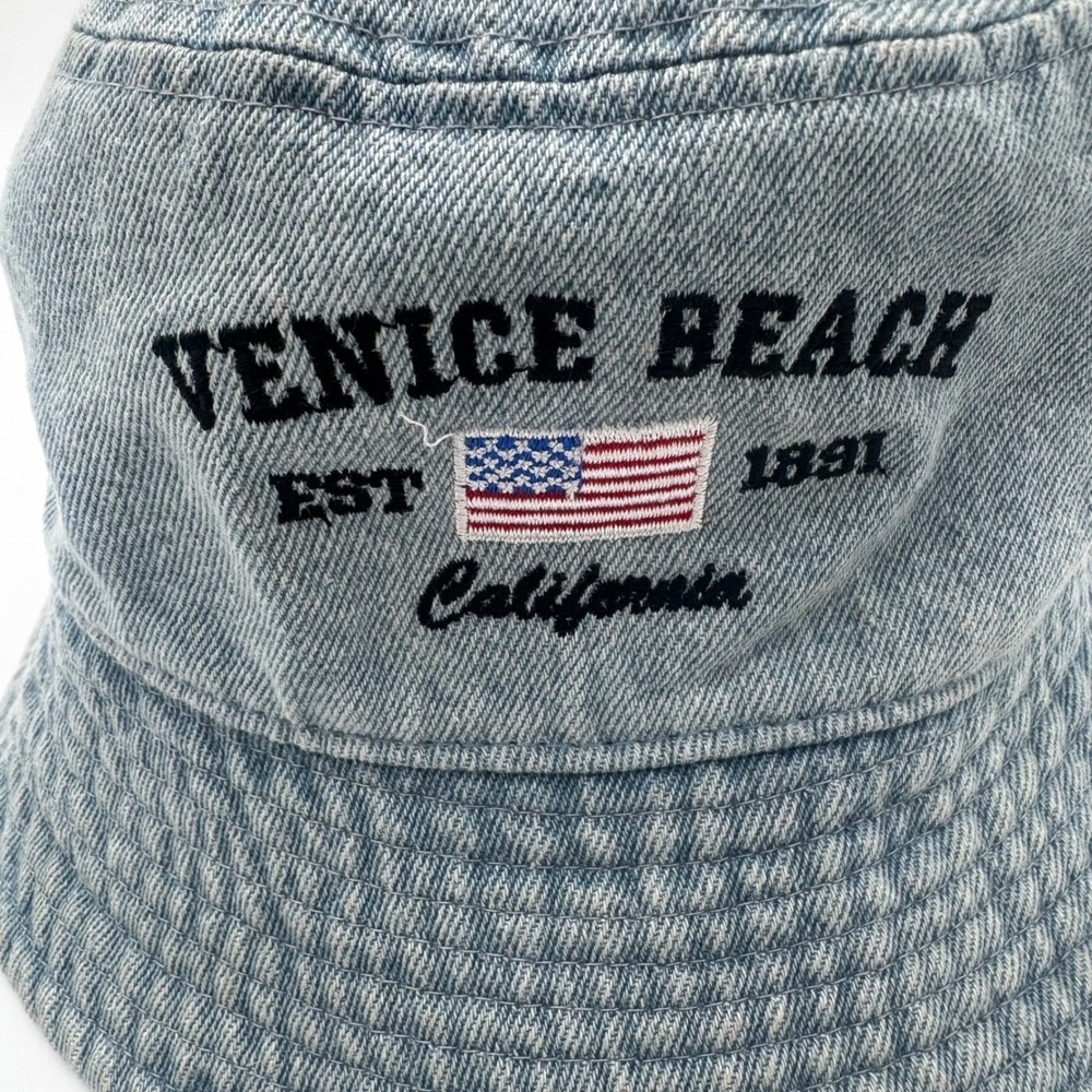 Newhattan Venice Beach California Denim Bucket Hat S/M Blue Patriotic USA - Picture 3 of 9
